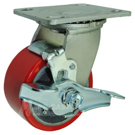 Mapp Caster 4"X2" Red Poly. on Iron Wheel Swivel Caster W/ Brake, 800 Lbs Cap 146PURB420SB